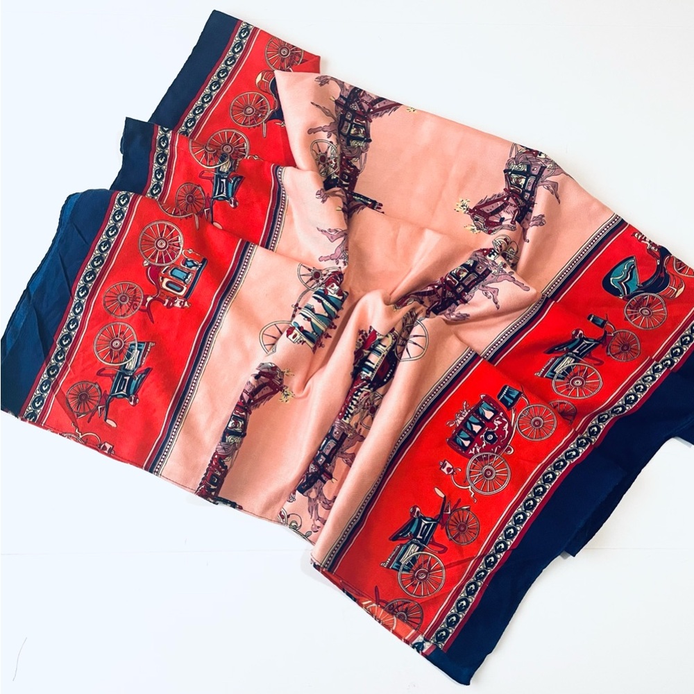 Vintage Rectangle Horse and carriage Themed Silk Blend Scarf DIY